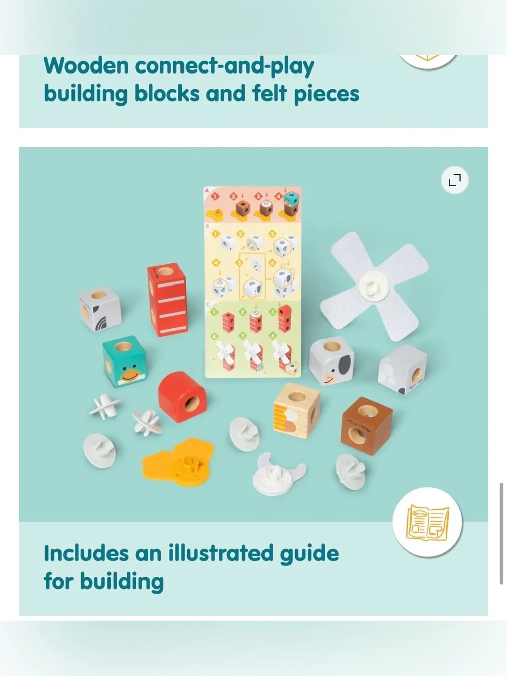 Melissa & Doug Blockables Farm Friends 16pc Wooden Building Blocks Set Age 2+